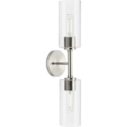 Cofield 2-Light Clear Glass Wall Sconce in Brushed Nickel