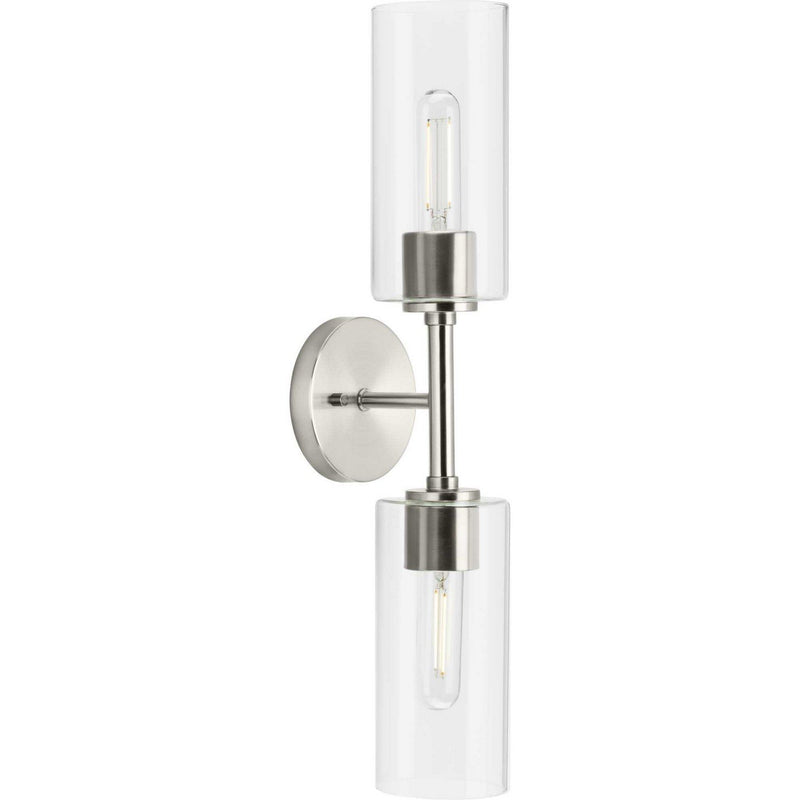 Cofield 2-Light Clear Glass Wall Sconce in Brushed Nickel