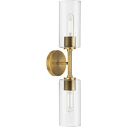 Cofield 2-Light Clear Glass Wall Sconce in Vintage Brass