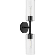 Cofield 2-Light Clear Glass Wall Sconce in Matte Black