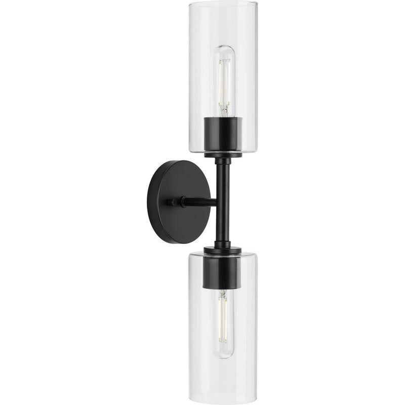 Cofield 2-Light Clear Glass Wall Sconce in Matte Black