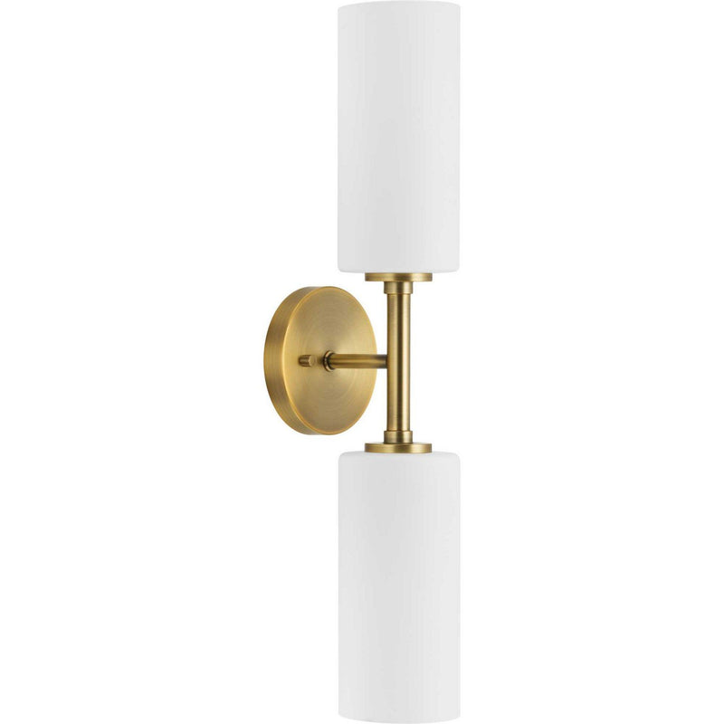 Cofield 2-Light Etched White Glass Wall Sconce in Vintage Brass