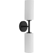 Cofield 2-Light Etched White Glass Wall Sconce in Matte Black