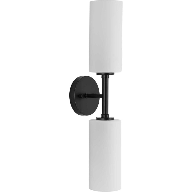 Cofield 2-Light Etched White Glass Wall Sconce in Matte Black