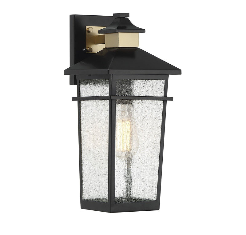 Kingsley Outdoor Wall Lantern in Matte Black with Warm Brass Accents