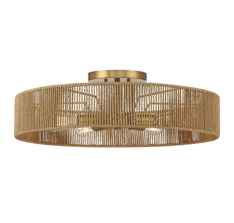 Ashe 5-Light Semi-Flush Mount in Warm Brass and Rope