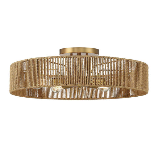Ashe 5-Light Semi-Flush Mount in Warm Brass and Rope