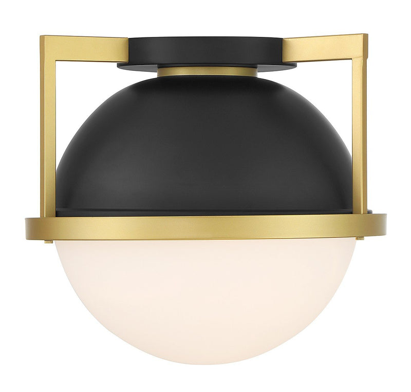 Carlysle Semi-Flush Mount in Matte Black with Warm Brass Accents