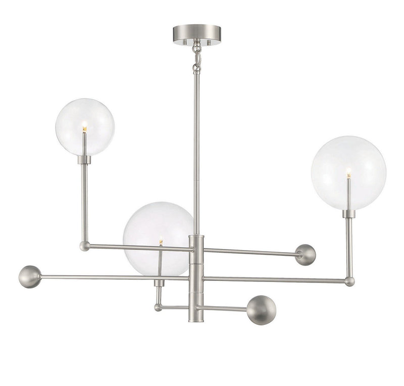 Modern Clear Globe 45" 3-Light Chandelier in Brushed Nickel