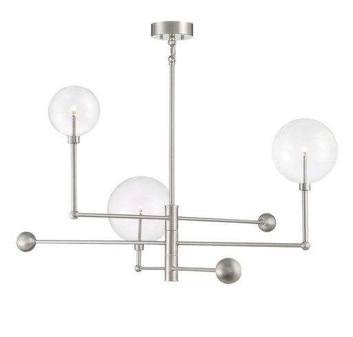 Modern Clear Globe 45" 3-Light Chandelier in Brushed Nickel