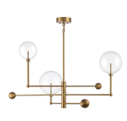 Modern Clear Globe 45" 3-Light Chandelier in Natural Brass