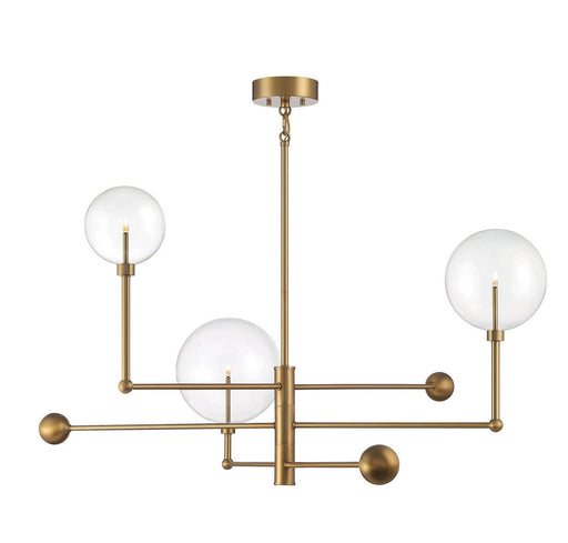 Modern Clear Globe 45" 3-Light Chandelier in Natural Brass