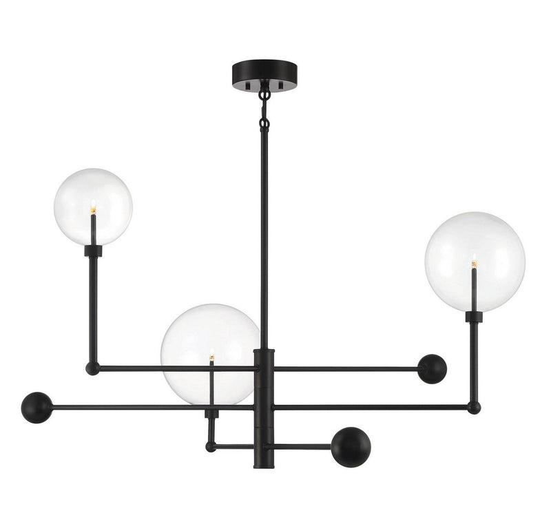 Modern Clear Globe 45" 3-Light Chandelier in English Bronze
