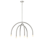 Mid-Century Exposed-Bulb 30" 6-Light Chandelier in Brushed Nickel