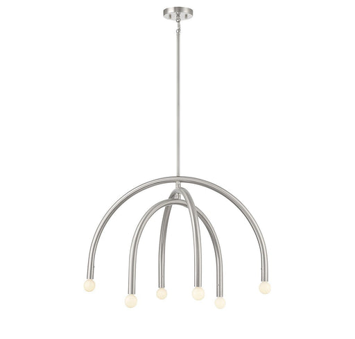 Mid-Century Exposed-Bulb 30" 6-Light Chandelier in Brushed Nickel