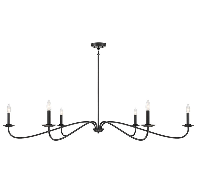 Linear Candle 62" 6-Light Chandelier in Matte Black