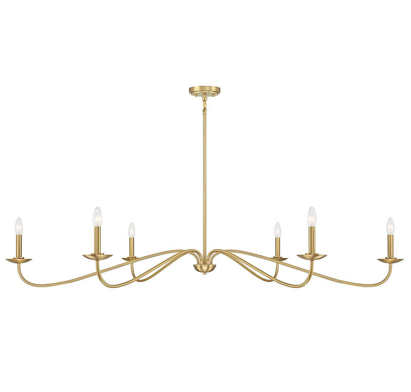 Linear Candle 62" 6-Light Chandelier in Natural Brass