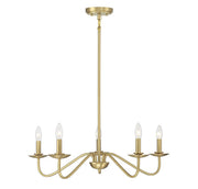 Low-Profile Candle 28" 5-Light Chandelier in Natural Brass