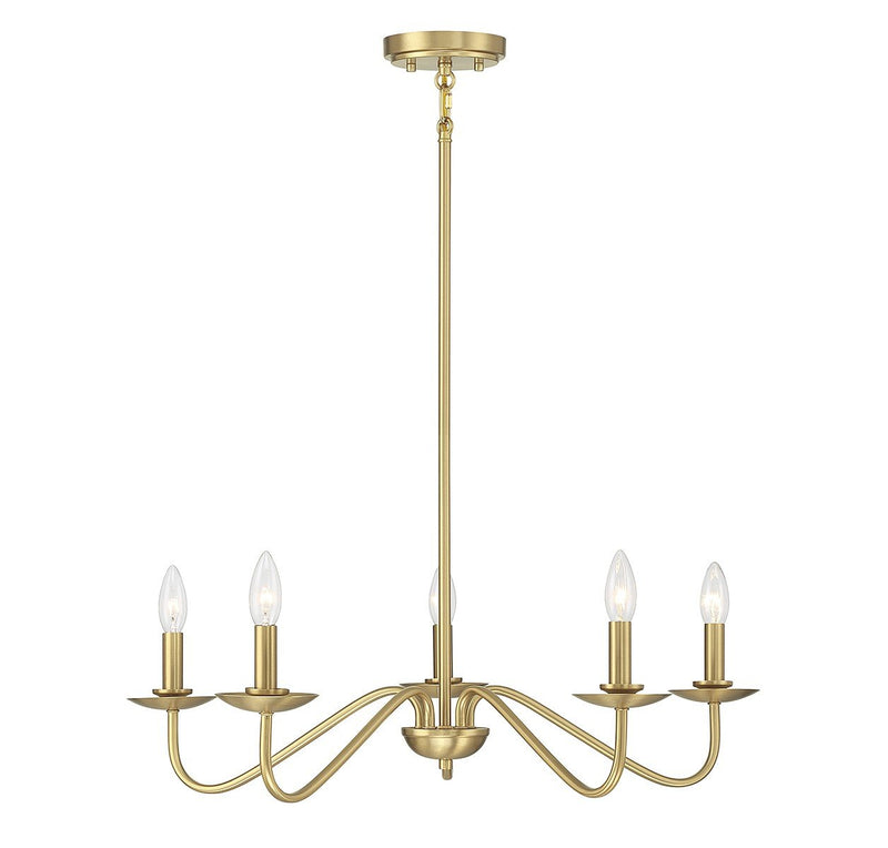 Low-Profile Candle 28" 5-Light Chandelier in Natural Brass