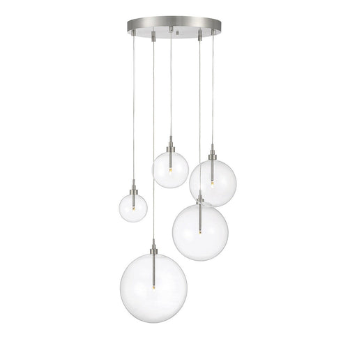 Clear Globe 28" 5-Light Cluster Pendant in Brushed Nickel