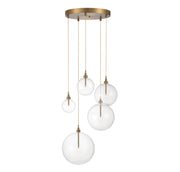 Clear Globe 28" 5-Light Cluster Pendant in Natural Brass