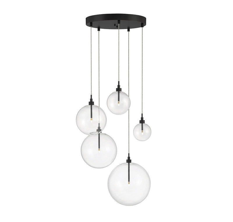 Clear Globe 28" 5-Light Cluster Pendant in Oil Rubbed Bronze