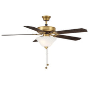 Transitional 52" 2-Light Ceiling Fan with Opal Glass in Natural Brass