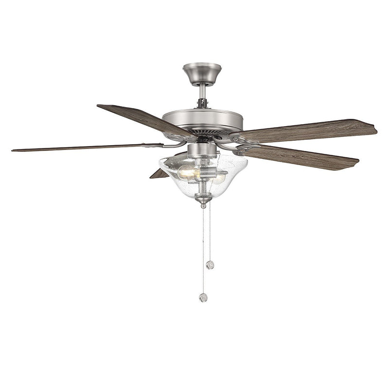 Traditional 52" 2-Light Ceiling Fan with Seeded Glass in Brushed Nickel