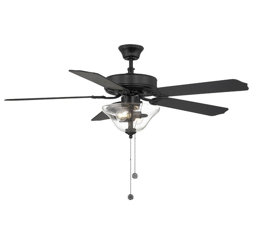 Traditional 52" 2-Light Ceiling Fan with Seeded Glass in Matte Black