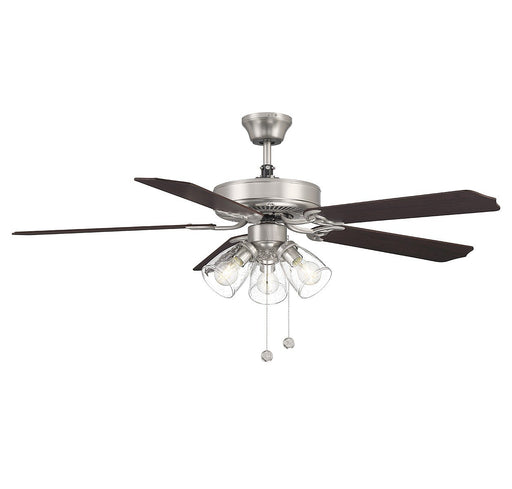 Traditional 52" 3-Light Ceiling Fan with Bubble Glass in Brushed Nickel