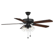 Traditional 52" 3-Light Ceiling Fan with Bubble Glass in Matte Black