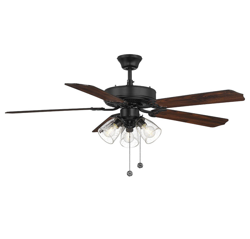 Traditional 52" 3-Light Ceiling Fan with Bubble Glass in Matte Black
