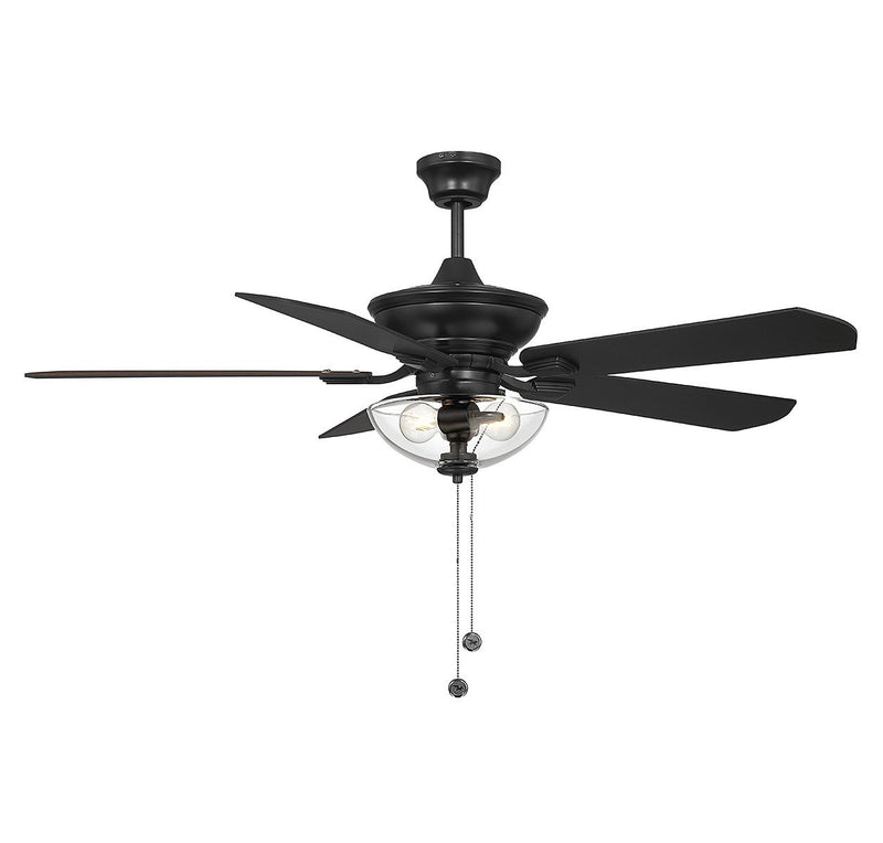 Modern 52" 2-Light Outdoor Ceiling Fan in Matte Black