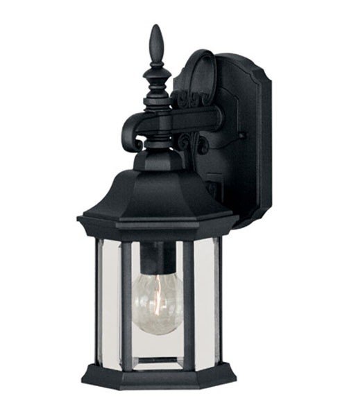 Colonial Beveled Glass 14" 1-Light Outdoor Wall Lantern in Black