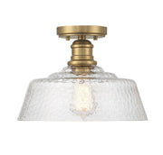 Vintage Glass Bell 13" 1-Light Semi-Flush Mount in Natural Brass