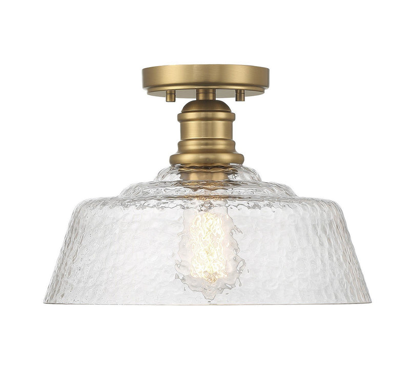 Vintage Glass Bell 13" 1-Light Semi-Flush Mount in Natural Brass