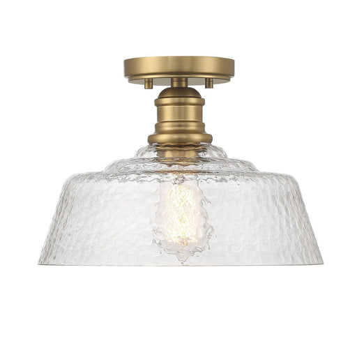 Vintage Glass Bell 13" 1-Light Semi-Flush Mount in Natural Brass