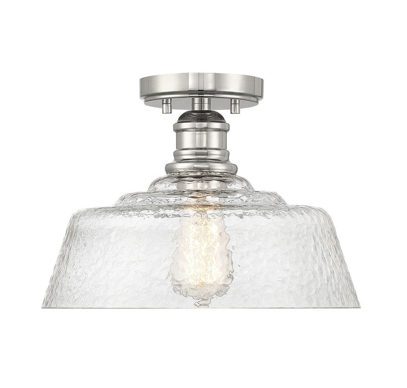 Vintage Glass Bell 13" 1-Light Semi-Flush Mount in Polished Nickel