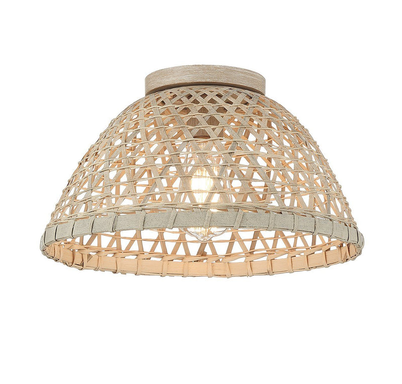 Natural Rattan Dome 1-Light Flush Mount in Natural Rattan