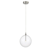 Clear Glass Globe 12" 1-Light Pendant in Brushed Nickel