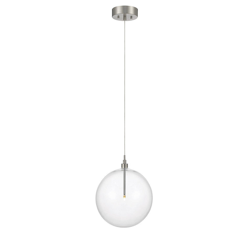 Clear Glass Globe 12" 1-Light Pendant in Brushed Nickel