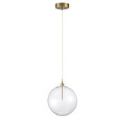 Clear Glass Globe 12" 1-Light Pendant in Natural Brass