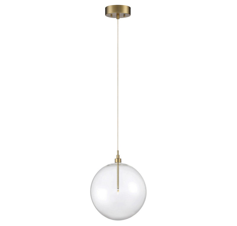 Clear Glass Globe 12" 1-Light Pendant in Natural Brass