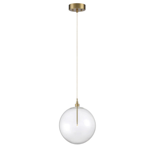 Clear Glass Globe 12" 1-Light Pendant in Natural Brass
