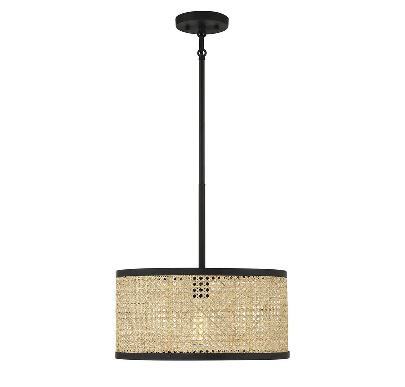 Natural Cane Drum 16" 1-Light Pendant in Natural Cane with Matte Black