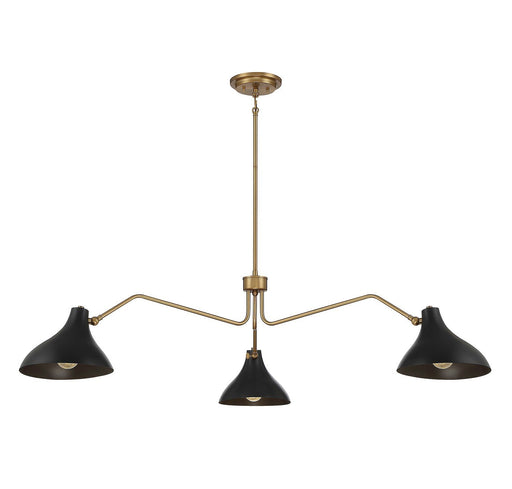 Mid-Century Metal Shade 48" 3-Light Chandelier in Matte Black with Natural Brass