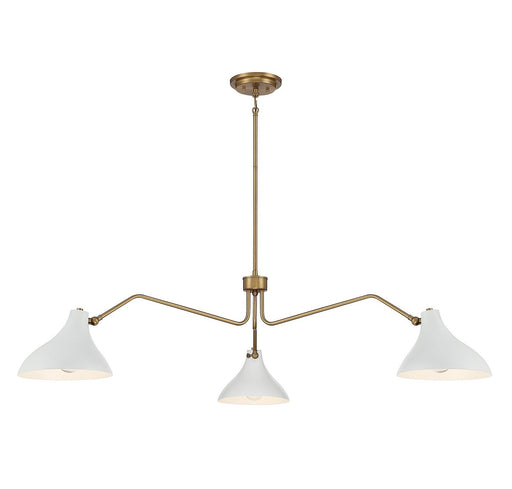 Mid-Century Metal Shade 48" 3-Light Chandelier in White with Natural Brass