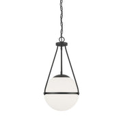 Caged Opal Globe 13" 1-Light Pendant in Matte Black