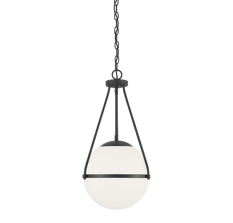 Caged Opal Globe 13" 1-Light Pendant in Matte Black