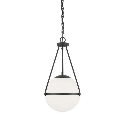 Caged Opal Globe 13" 1-Light Pendant in Matte Black